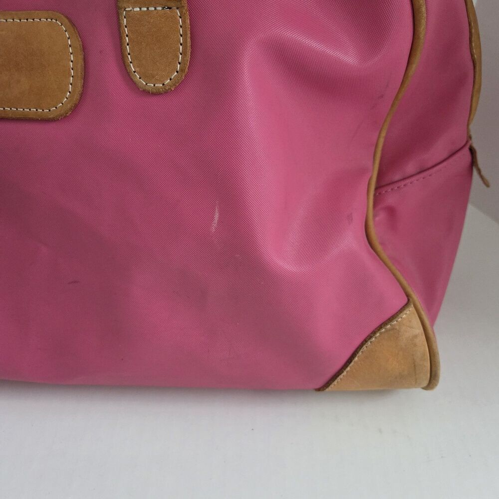 Jon Hart Pink Duffle Bag Medium Leather Trim Canvas Overnight Bag Non-Monogramed - Picture 5 of 13